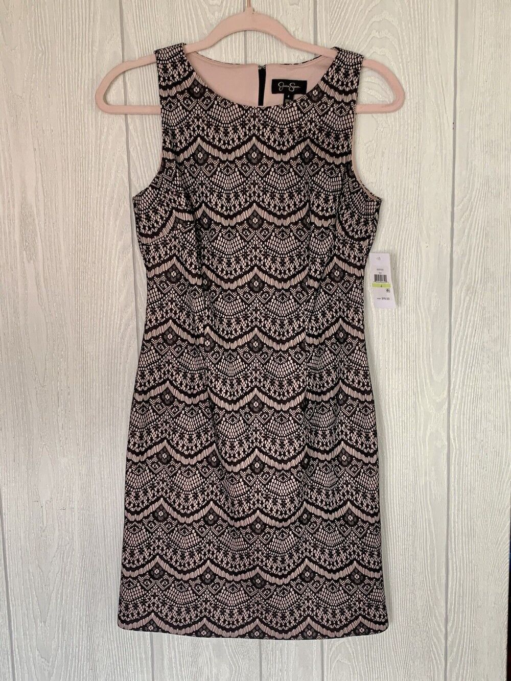 Jessica Simpson Black Lace Print Sleeveless Dress Size 4 NWT